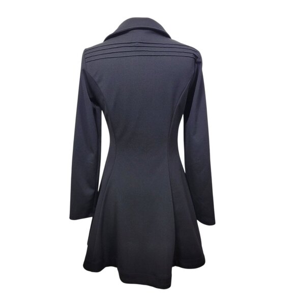 Timing Black Asymmetrical Zip Front Fit & Flare Dress Coat Medium Gold Buttons - Picture 5 of 9